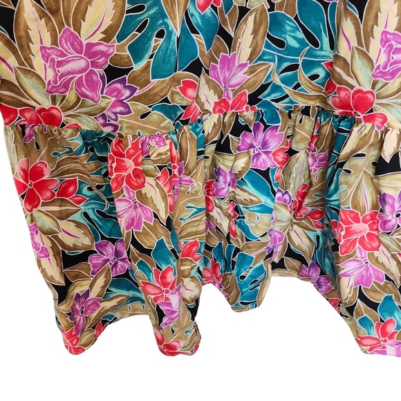 Hilo Hattie Floral Maxi Dress Women Size L Multicolor Tropical Hibiscus Ruffle - Picture 8 of 10